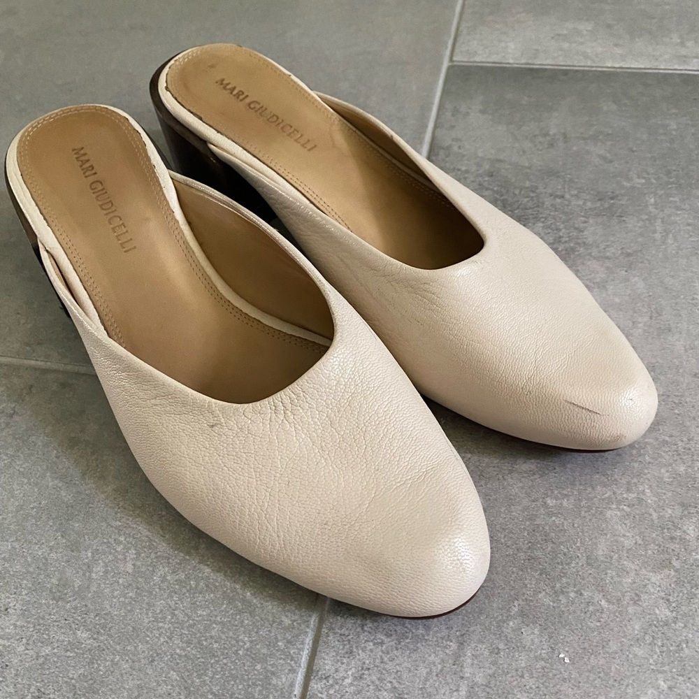 Mari Giudicelli Leblon Nature Leather Mules Sz 41